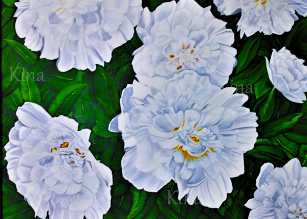 Peonies painting that has been cropped for easier framing options