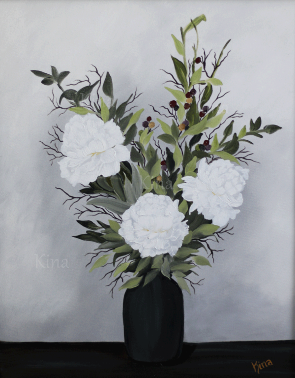 White peonies in a vase